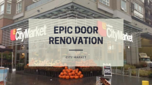 Door renovation with an architectural film at City Market, Vancouver