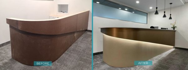 reception desk renovation with vinyl film