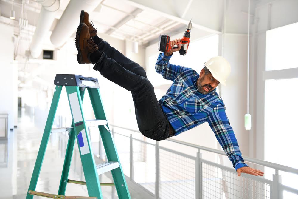 Safety ladder during vinyl film installation