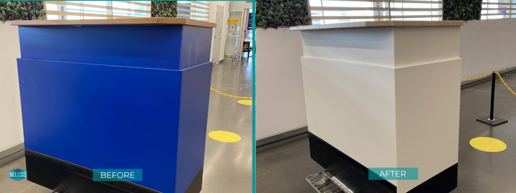 Desk of returns at ikea refinished with W389 and S115 Bodaq Interior Film