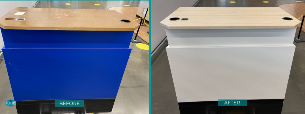 Desk of returns refinished with Bodaq Interior Film