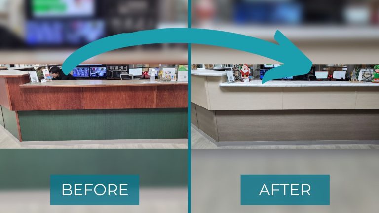front desk refinishing with vinyl film