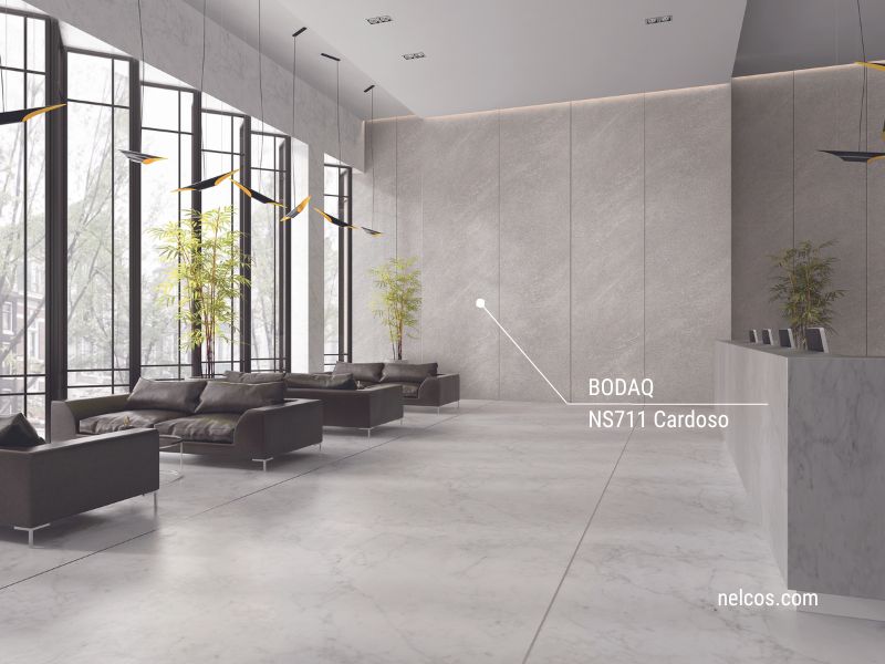 Aesthetic appeal at the fraction of the price of a natural stone. Hospital lobby and reception are wrapped with NS711 Cardoso interior film