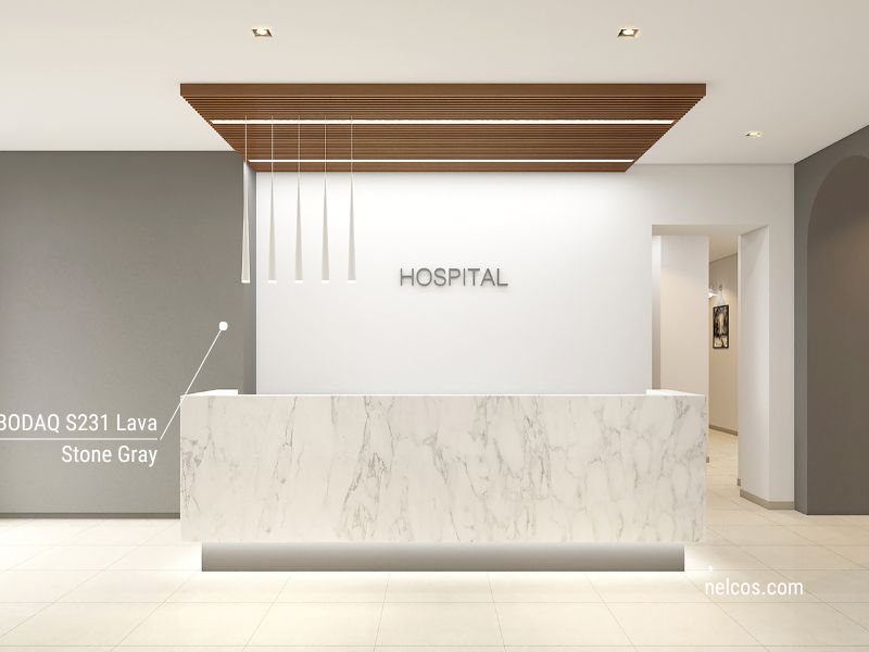 Hospital reception area - walls wrapped with S231 Lava Stone Gray interior film