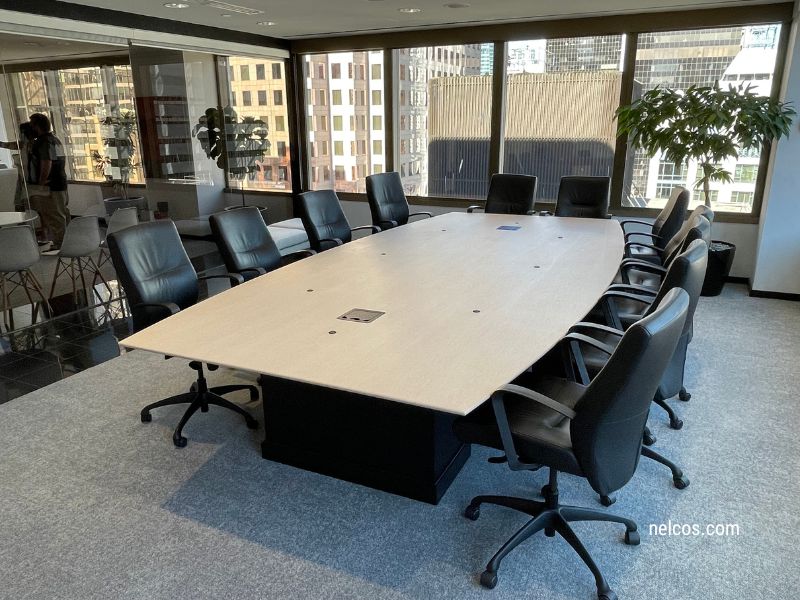 Boardroom table wrapped with SPW43 Oak