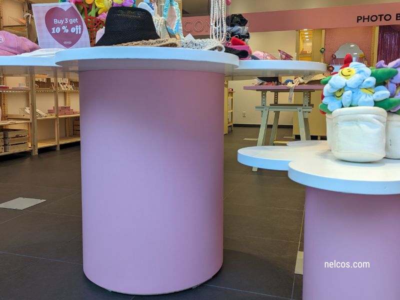 Tables refinished with S232 Bubblegum Pink at the Cocomolo store