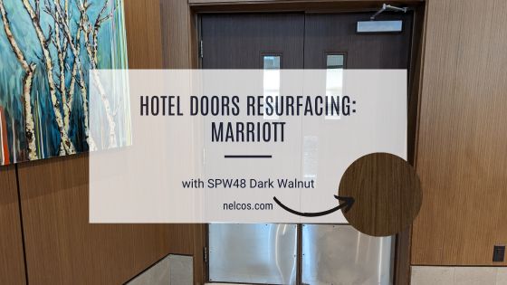 Hotel Doors Resurfacing with SPW48 Dark Walnut. Featured Image